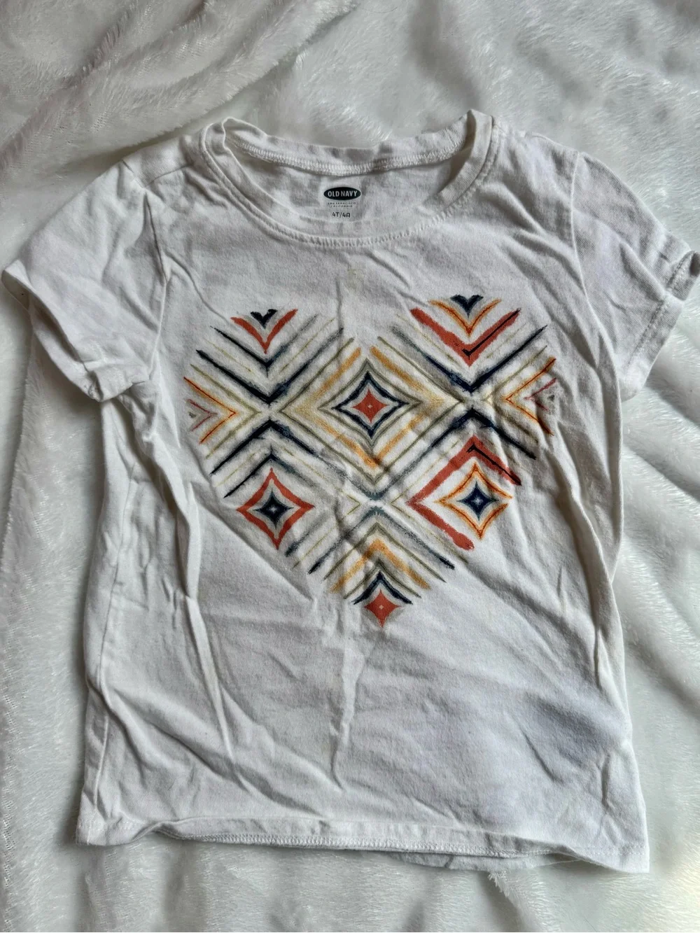 Old Navy White Short-Sleeve Tee with Orange & Navy Geometric Heart